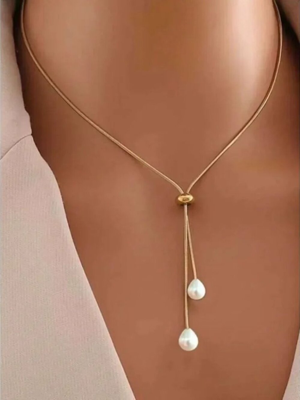 Gold Pearl Drop Lariat Necklace - Elegant Women Jewelry R 474